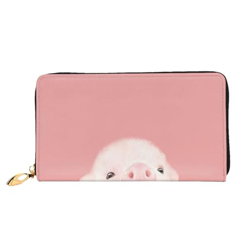 Rote Ziegelwand Textur Leder Lange Handheld Brieftasche Damen Lange Handheld Brieftasche Verwendet für Kreditkarte Bargeld Münzaufbewahrung, Rosa Schwein, One Size, Casual von OCELIO