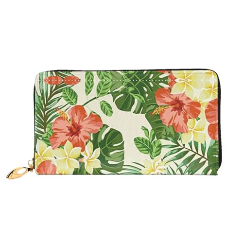 Schmetterling Küssen Blumen Leder Lange Handheld Geldbörse Damen Lange Handheld Brieftasche Verwendet für Kreditkarte Bargeld Münzaufbewahrung, Hojas Tropicales Y Flores, One Size, Casual von OCELIO