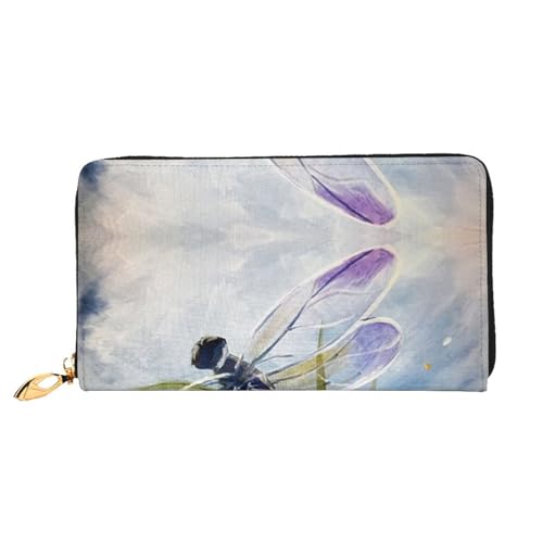 Schmetterling Küssen Blumen Leder Lange Handheld Geldbörse Damen Lange Handheld Brieftasche Verwendet für Kreditkarte Bargeld Münzaufbewahrung, Libelle Malerei, One Size, Casual von OCELIO