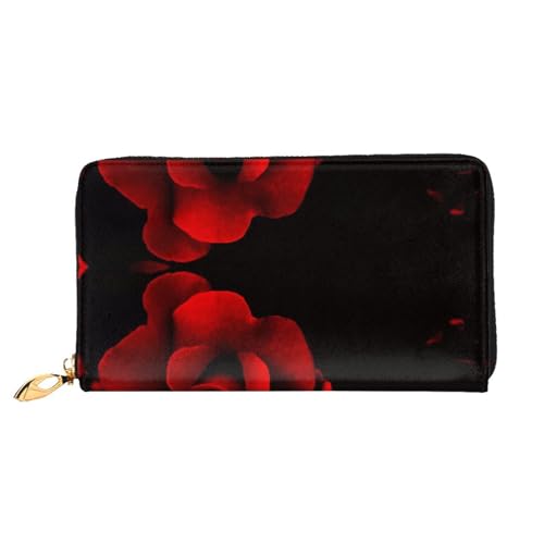 Schmetterling Küssen Blumen Leder Lange Handheld Geldbörse Damen Lange Handheld Brieftasche Verwendet für Kreditkarte Bargeld Münzaufbewahrung, Rote Rose, One Size, Casual von OCELIO