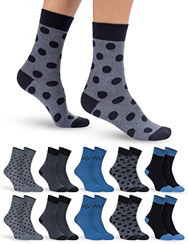 OCERA 10 Paar Damen Socken mit Punkten & im Blau-Anthrazit-Mix - Gr. 35-38 von OCERA