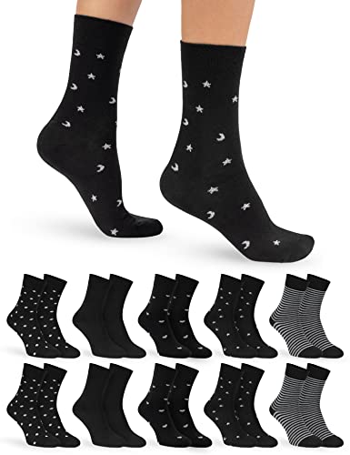 OCERA 10 Paar Damen Socken mit einfarbigem Muster - schwarz Gr. 35-38 von OCERA