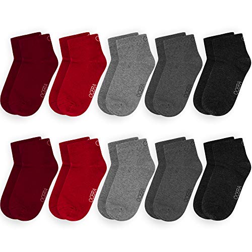 OCERA 10 Paar Kinder Kurzschaft Socken für Mädchen und Jungen - Rot-Grau-Mix 31/34 von OCERA