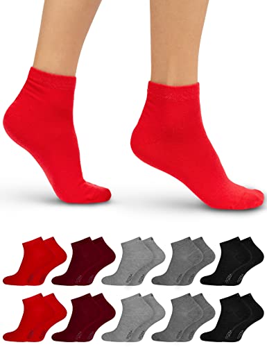 OCERA 10 Paar Kurzschaft Socken für Damen & Herren (unisex) in verschiedenen Farben Rot-Grau-Mix 35/38 von OCERA