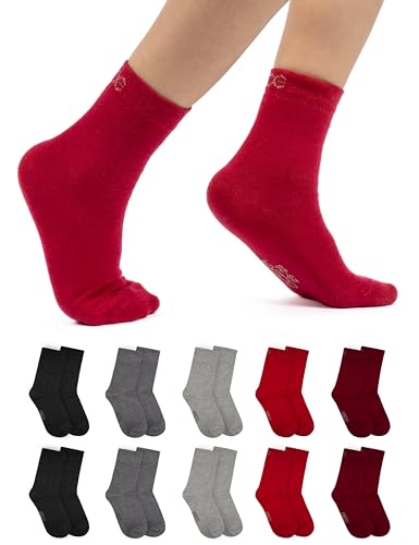 OCERA 10 Paar Kinder Socken für Mädchen und Jungen - Rot-Grau-Mix 23/26 von OCERA