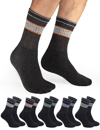 OCERA 10 Paar Sportsocken für Damen & Herren, Tennissocken mit verstärkter Ferse & Spitze, Arbeitssocken mit Komfortbund, in grau melliert mit buntem Streifen Gr.39-42 von OCERA