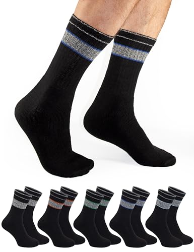 OCERA 10 Paar Sportsocken für Damen & Herren, Tennissocken mit verstärkter Ferse & Spitze, Arbeitssocken mit Komfortbund, in schwarz melliert mit buntem Streifen Gr.43-46 von OCERA