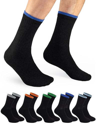 OCERA 10 Paar Sportsocken für Damen & Herren, Tennissocken mit verstärkter Ferse & Spitze, Arbeitssocken mit Komfortbund, in schwarz mit buntem Streifen Gr.35-38 von OCERA