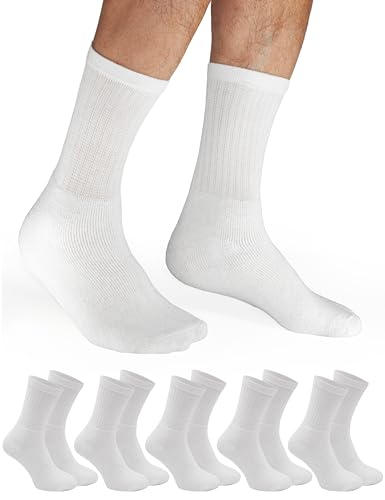 OCERA 10 Paar Sportsocken für Damen & Herren, Tennissocken mit verstärkter Ferse & Spitze, Arbeitssocken mit Komfortbund, in weiß Gr. 35-38 von OCERA