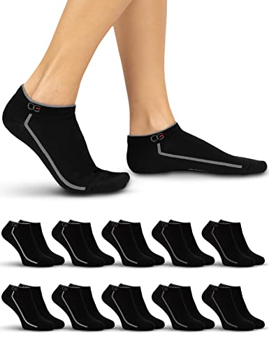 OCERA 10x schwarze Sneaker Socken Unisex für Damen und Herren mit stylischen, modernen grauen Streifen in Gr. 39-42 von OCERA