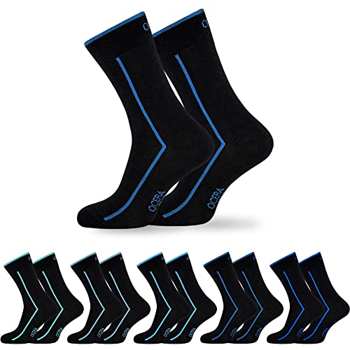 OCERA 10x schwarze Socken Unisex für Damen und Herren mit stylischen, modernen blau abgestuften Streifen in Gr. 35-38 von OCERA