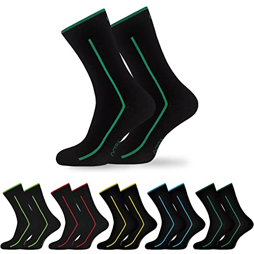 OCERA 10x schwarze Socken Unisex für Damen und Herren mit stylischen, modernen bunten Neon Streifen in Gr. 35-38 von OCERA