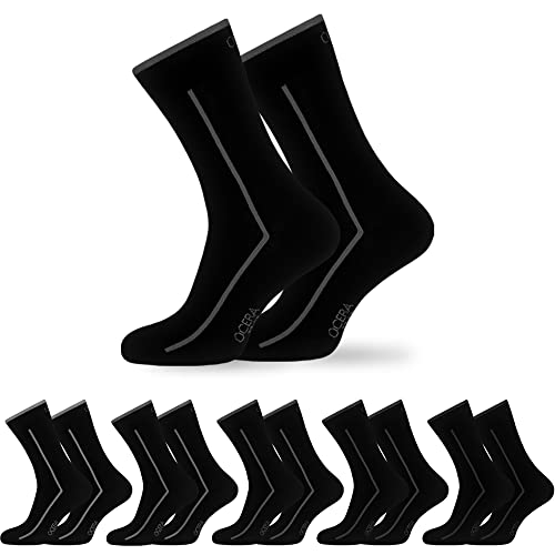 OCERA 10x schwarze Socken Unisex für Damen und Herren mit stylischen, modernen grauen Streifen in Gr. 43-46 von OCERA