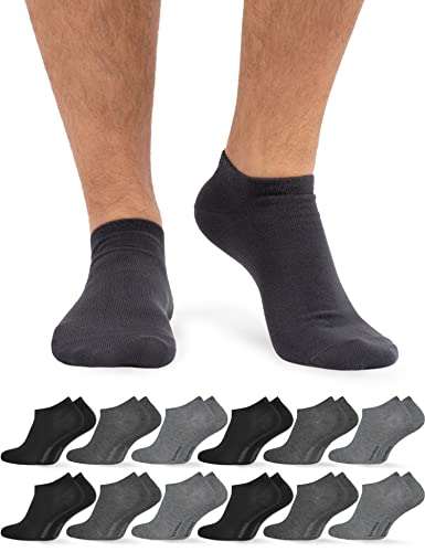 OCERA BAMBUS Sneaker Socken Damen & Herren Sneaker Socken - 12 Paar - Atmungsaktive Sneakersocken aus Bambusfasern - Geruchshemmende Anti Schweiß Socken Sneaker - Grau-Mix 43/412 von OCERA