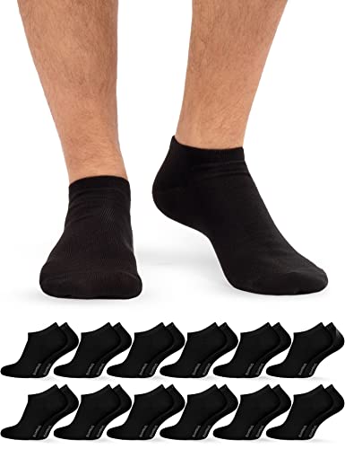 OCERA BAMBUS Sneaker Socken Damen & Herren Sneaker Socken - 12 Paar - Atmungsaktive Sneakersocken aus Bambusfasern - Geruchshemmende Anti Schweiß Socken Sneaker - Schwarz 35/38 von OCERA