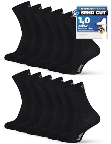 OCERA 12 Paar Bambus Socken (Unisex) für Damen und Herren in verschiedenen Farben - Schwarz 39/42 von OCERA
