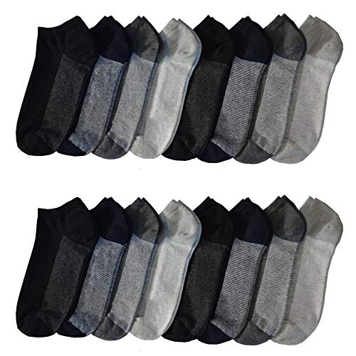 OCERA 16 Paar Sneaker Socken für Herren in verschiedenen Farben und Mustern Grau, Dunkelgrau, Schwarz & Marine Gr. 43/46 von OCERA