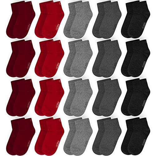 OCERA 20 Paar Kinder Kurzschaft Socken für Mädchen und Jungen - Rot-Grau-Mix 35/38 von OCERA