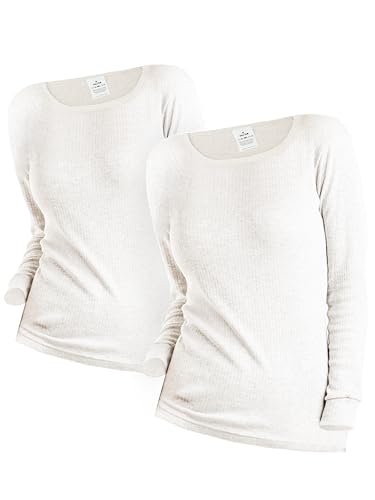 OCERA 2X Thermo Unterhemd für Damen, Warme Thermounterwäsche mit Baumwolle für den Winter - Creme - L von OCERA