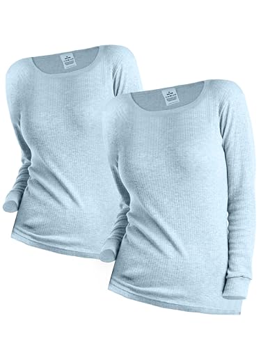 OCERA 2X Thermo Unterhemd für Damen, Warme Thermounterwäsche mit Baumwolle für den Winter - hellblau - XL von OCERA