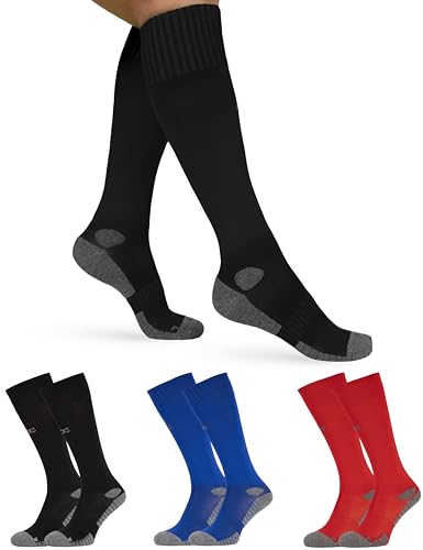 OCERA 3 Paar Kompressionsstrümpfe mit Baumwoll-Frottee-Sohle für Kinder und Erwachsene, in (schwarz - rot - blau) - 43-46 von OCERA