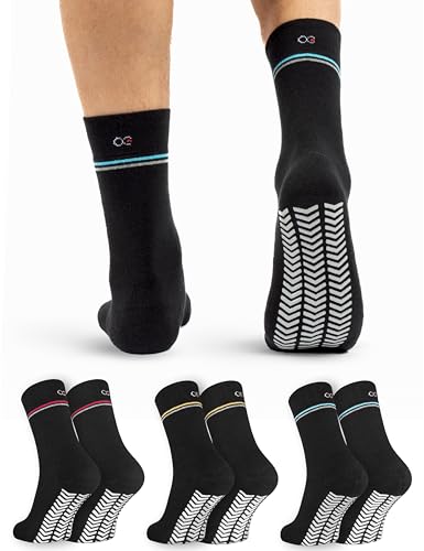 OCERA 3 Paar Thermo Stoppersocken mit ABS - Anti Rutschsocken mit Innenfrottee für Damen und Herren - Schwarz mit bunten Ringel 35-38 von OCERA