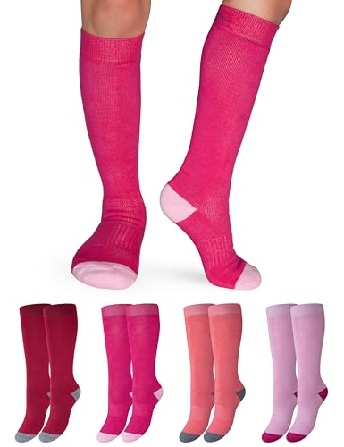 OCERA 4 Paar Kinder Thermo Kniestrümpfe für Kinder im Farbmix - Pink/Bordeaux/Lachs 23/26 von OCERA