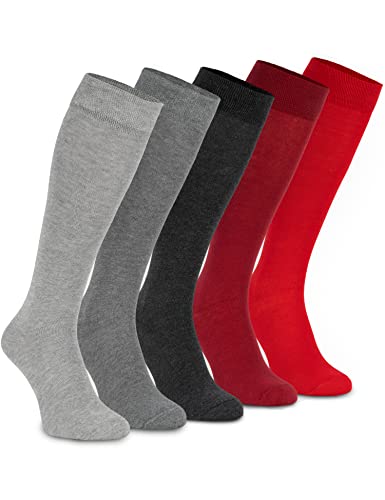 OCERA 5 Paar Kniestrümpfe für Damen & Herren (unisex) in Rot-Grau-Mix 39/42 von OCERA