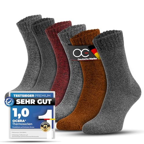 OCERA 6 Paar Damen Thermo-Socken mit Vollfrottee und Soft-Bund im Farbmix - Grau, Rot, Gelb, Anthrazit Gr. 35/38 von OCERA