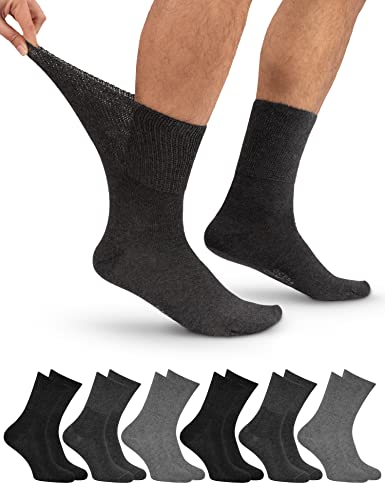 OCERA 6 Paar Diabetiker Crew Socken für Damen und Herren, ohne drückenden Gummibund Grau Mix Gr. 35-38 von OCERA