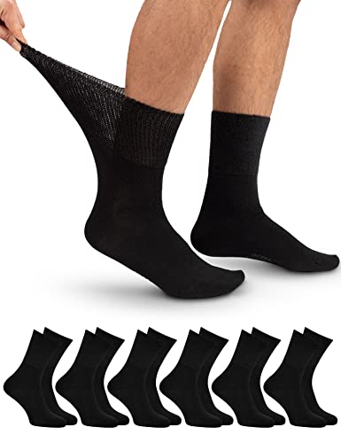 OCERA 6 Paar Diabetiker Crew Socken für Damen und Herren, ohne drückenden Gummibund Schwarz Gr. 35-38 von OCERA