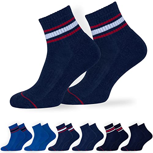 OCERA Active Premium Retro Sport und Freizeit Kurzschaft Socken für Damen & Herren,6 Paar Tennissocken mit weicher Frottee Sohle mit Farbstreifen marine 39-42 von OCERA