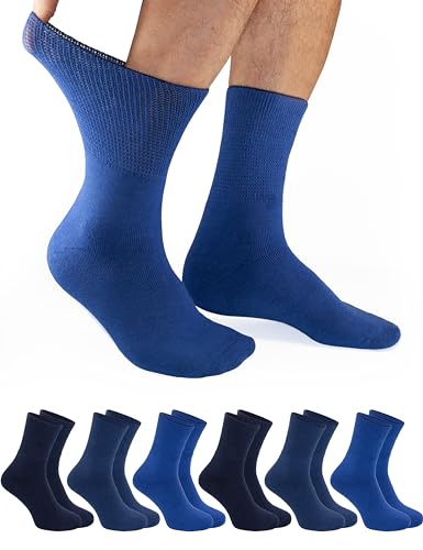 OCERA 6 Paar Thermo Diabetiker Socken für Damen und Herren, ohne drückenden Gummibund in blau mix Gr. 35-38 von OCERA
