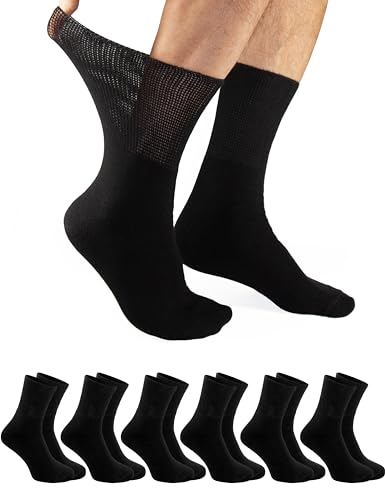 OCERA 6 Paar Thermo Diabetiker Socken für Damen und Herren, ohne drückenden Gummibund in schwarz Gr. 35-38 von OCERA