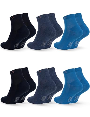 OCERA 6 Paar Wellness Kurzschaft Socken Baumwolle NEU mit Frotteesohle + handgekettelter Spitze Unisex Damen + Herren in Blautönen Gr. 35-38 von OCERA