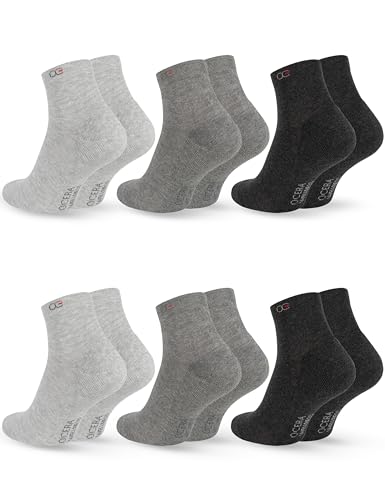 OCERA 6 Paar Wellness Kurzschaft Socken Baumwolle NEU mit Frotteesohle + handgekettelter Spitze Unisex Damen + Herren in Grautönen Gr. 43-46 von OCERA