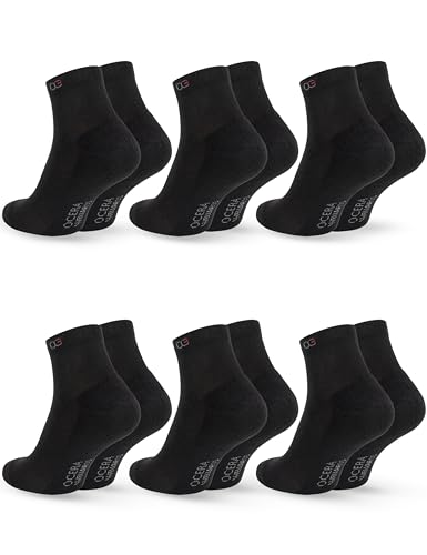 OCERA 6 Paar Wellness Kurzschaft Socken Baumwolle NEU mit Frotteesohle + handgekettelter Spitze Unisex Damen + Herren in elegantem Schwarz Gr. 35-38 von OCERA