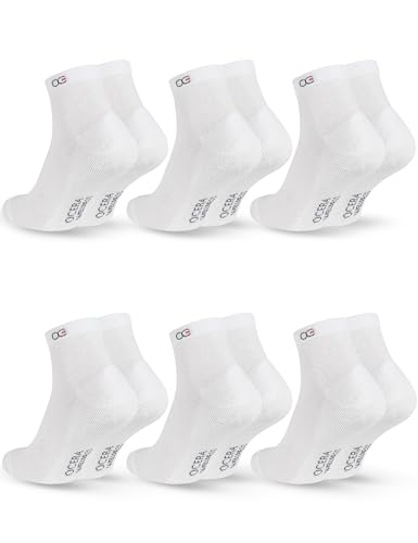 OCERA 6 Paar Wellness Kurzschaft Socken Baumwolle NEU mit Frotteesohle + handgekettelter Spitze Unisex Damen + Herren in klassischem Weiß Gr. 35-38 von OCERA