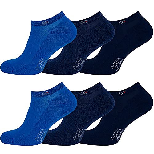 OCERA 6 Paar Wellness Sneaker Socken Baumwolle NEU mit Frotteesohle + gekettelter Spitze Unisex Damen + Herren in Blautönen Gr. 43-46 von OCERA