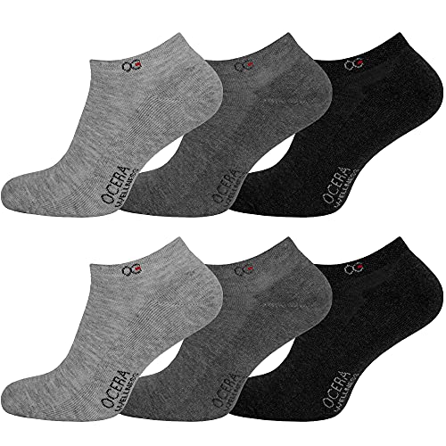 OCERA 6 Paar Wellness Sneaker Socken Baumwolle NEU mit Frotteesohle + gekettelter Spitze Unisex Damen + Herren in Grautönen Gr. 43-46 von OCERA