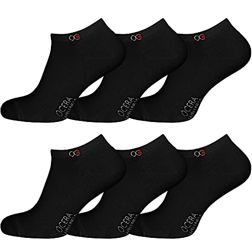 OCERA 6 Paar Wellness Sneaker Socken Baumwolle NEU mit Frotteesohle + gekettelter Spitze Unisex Damen + Herren in elegantem Schwarz Gr. 35-38 von OCERA