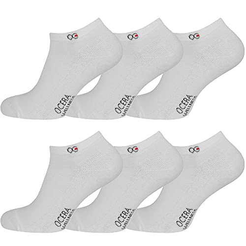 OCERA 6 Paar Wellness Sneaker Socken Baumwolle NEU mit Frotteesohle + gekettelter Spitze Unisex Damen + Herren in klassischem Weiß Gr. 35-38 von OCERA