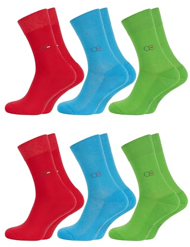 OCERA 6 Paar Wellness Gesundheits Socken mit Frotteesohle für Damen und Herren, Nahtfreie Spitze, Venenfreundlicher Komfortbund, in Rot, Grün, Blau Gr. 35-38 von OCERA