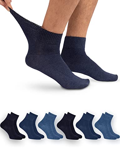 OCERA 6 Paar Diabetiker Kurzschaft Socken für Damen und Herren, ohne drückenden Gummibund Blau Mix Gr. 35-38 von OCERA