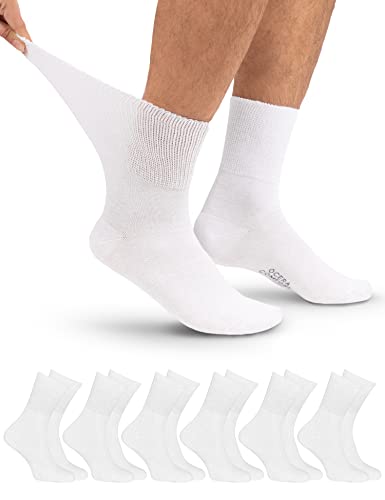 OCERA 6 Paar Diabetiker Crew Socken für Damen und Herren, ohne drückenden Gummibund Weiss Gr. 47-50 von OCERA