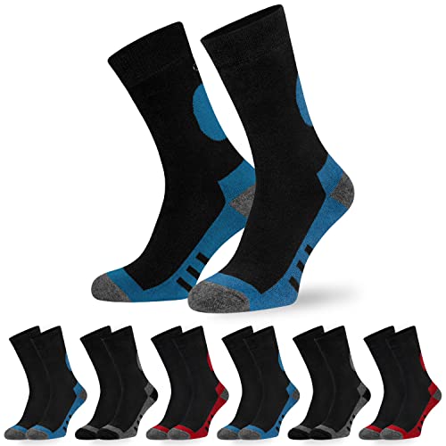 ADVENTURE Thermo Socken für Damen & Herren, 6 Paar Vollfrottee Wintersocken mit modernen Design - Blau-Rot-Grau Mix Gr. 35/38 von OCERA