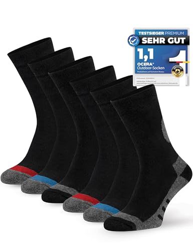 ADVENTURE Thermo Socken für Damen & Herren, 6 Paar Vollfrottee Wintersocken mit modernen Design - Blau-Rot-Grau Mix Gr. 39/42 von OCERA