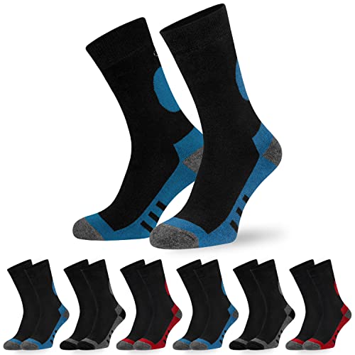 ADVENTURE Thermo Socken für Damen & Herren, 6 Paar Vollfrottee Wintersocken mit modernen Design - Blau-Rot-Grau Mix Gr. 43/46 von OCERA