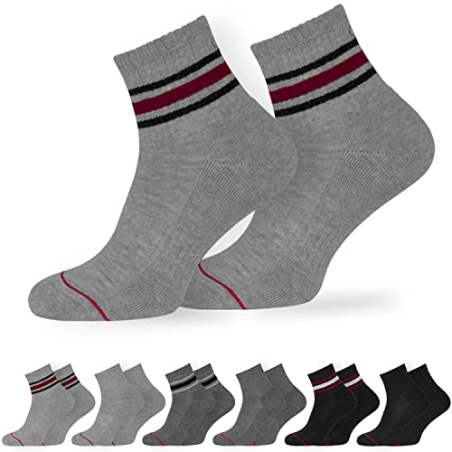 OCERA Active Premium Retro Sport und Freizeit Kurzschaft Socken für Damen & Herren,6 Paar Tennissocken mit weicher Frottee Sohle mit Farbstreifen grau 35-38 von OCERA