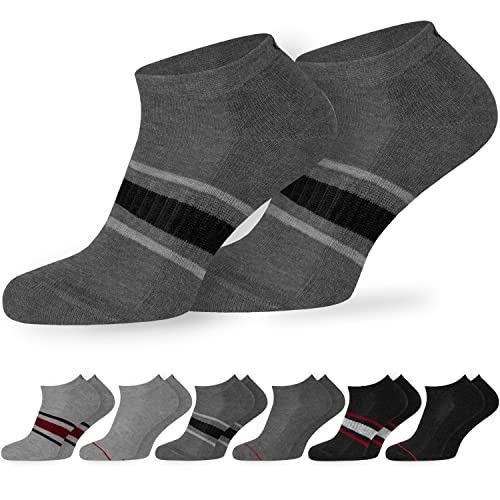 OCERA Active Premium Retro Sport und Freizeit Sneaker Socken für Damen & Herren,6 Paar Tennissocken mit weicher Frottee Sohle mit Farbstreifen grau 43-46 von OCERA